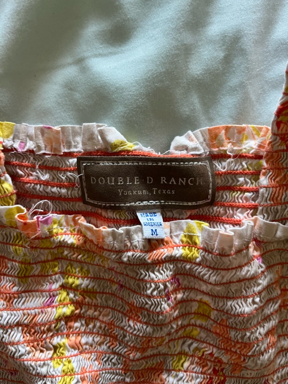 Double D Ranch Women's Smocked Tank Top in Orange, Yellow, Cream